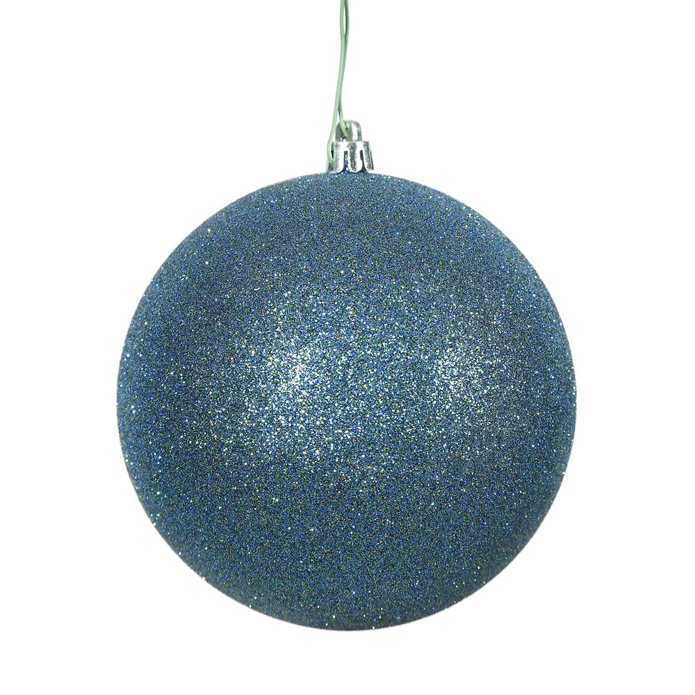 Sea Blue Glitter Drilled Cap Ball Ornament, 8 in.