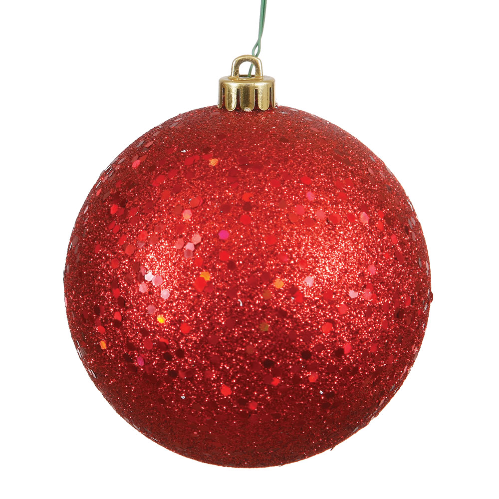 Red Sequin Drilled Cap Ball Ornament, 8 in.