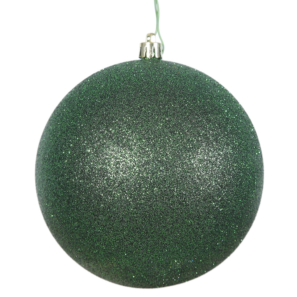Emerald Glitter Drilled Cap Ball Ornament, 8 in.