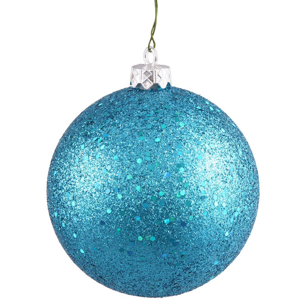N592012DQ Turquoise Sequin Drilled Cap Ball Ornament, 8 in.