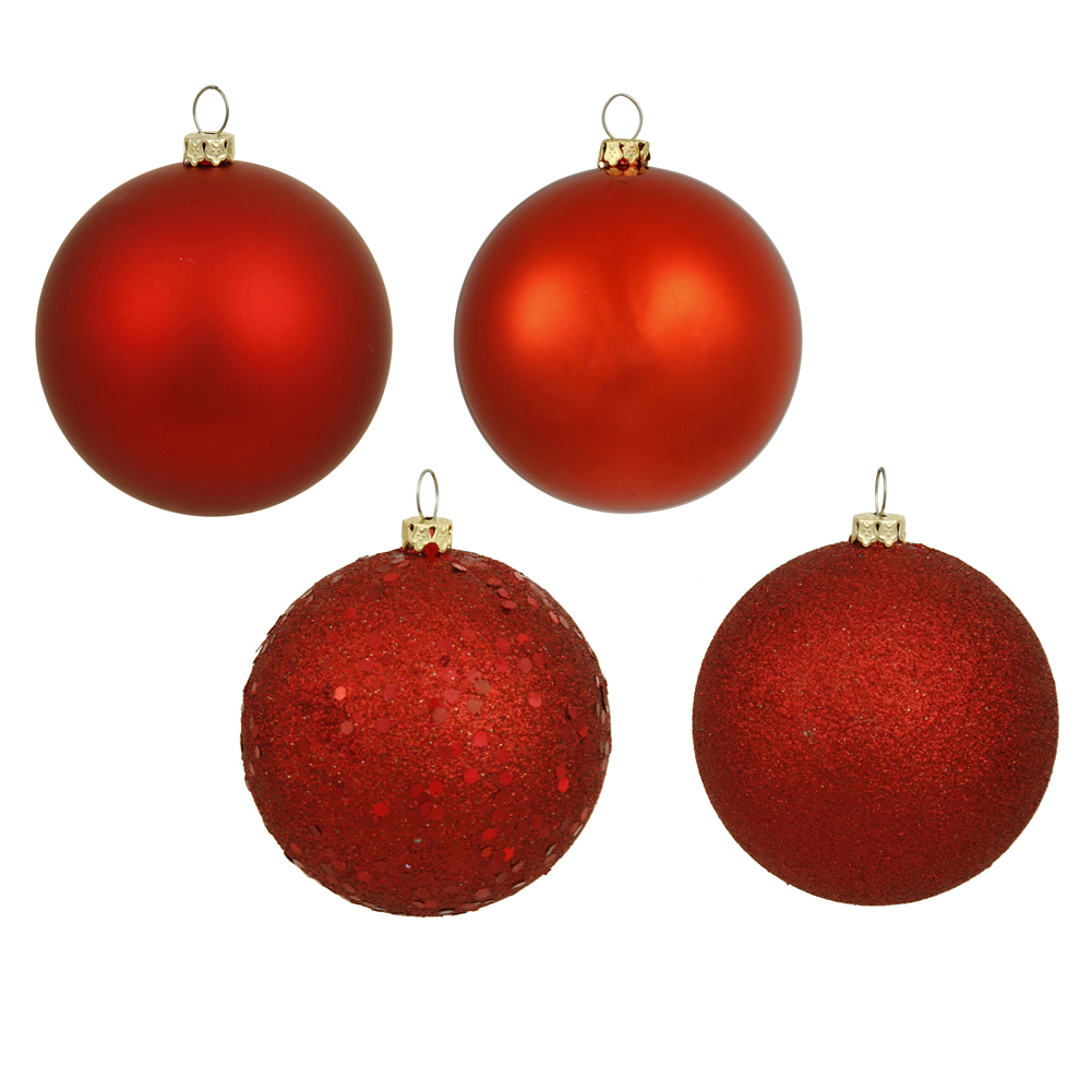 Red 4 Finish Assorted Ball Ornament, 2.4 in. - 60 per Box