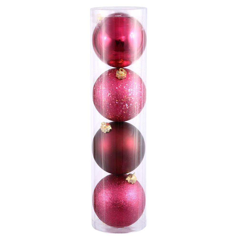 Wine 4 Finish Assorted Drilled Ball Ornament, 12 in. - 4 per Bag