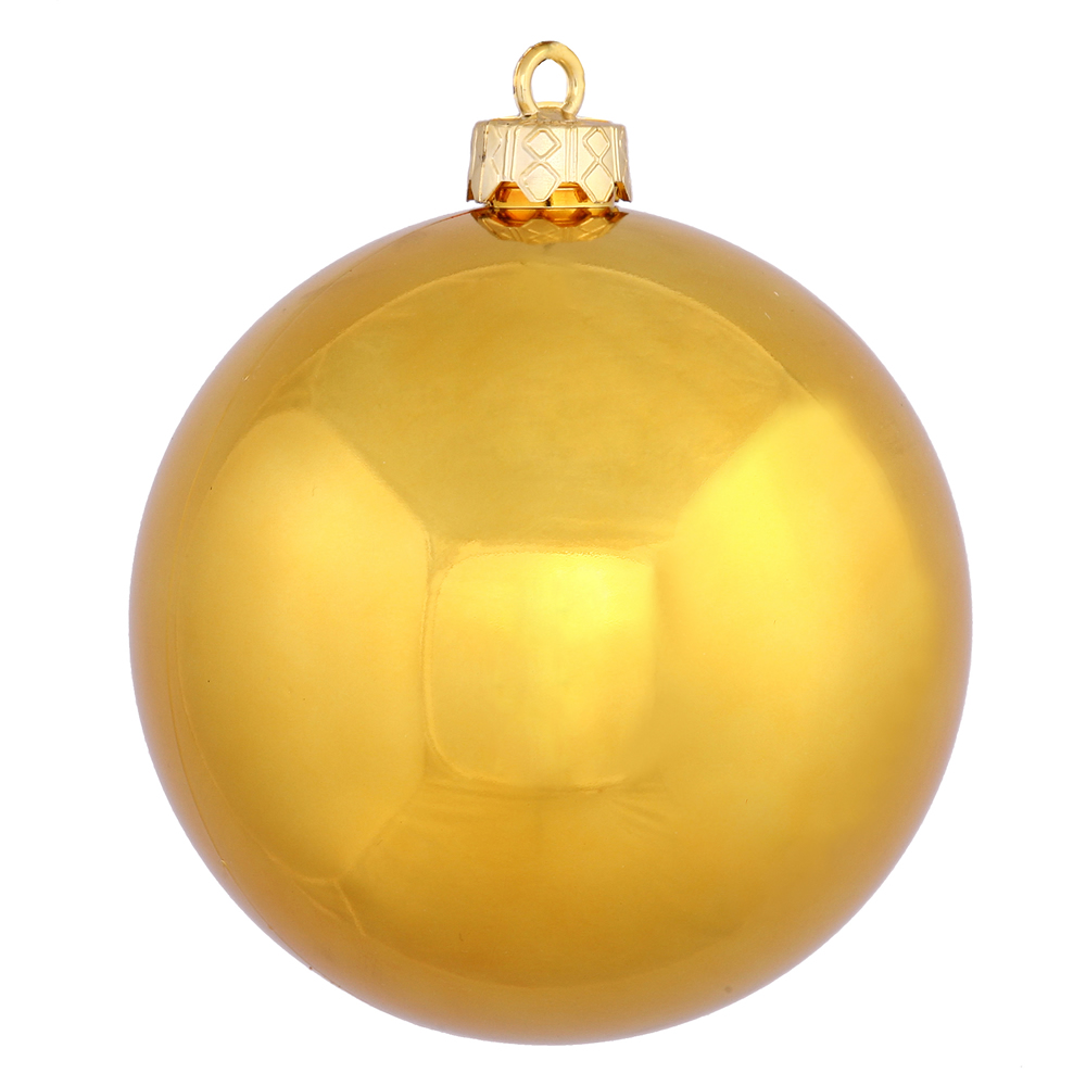 Antique Gold Shiny UV Drilled Cap Ball Ornament - 12 in.