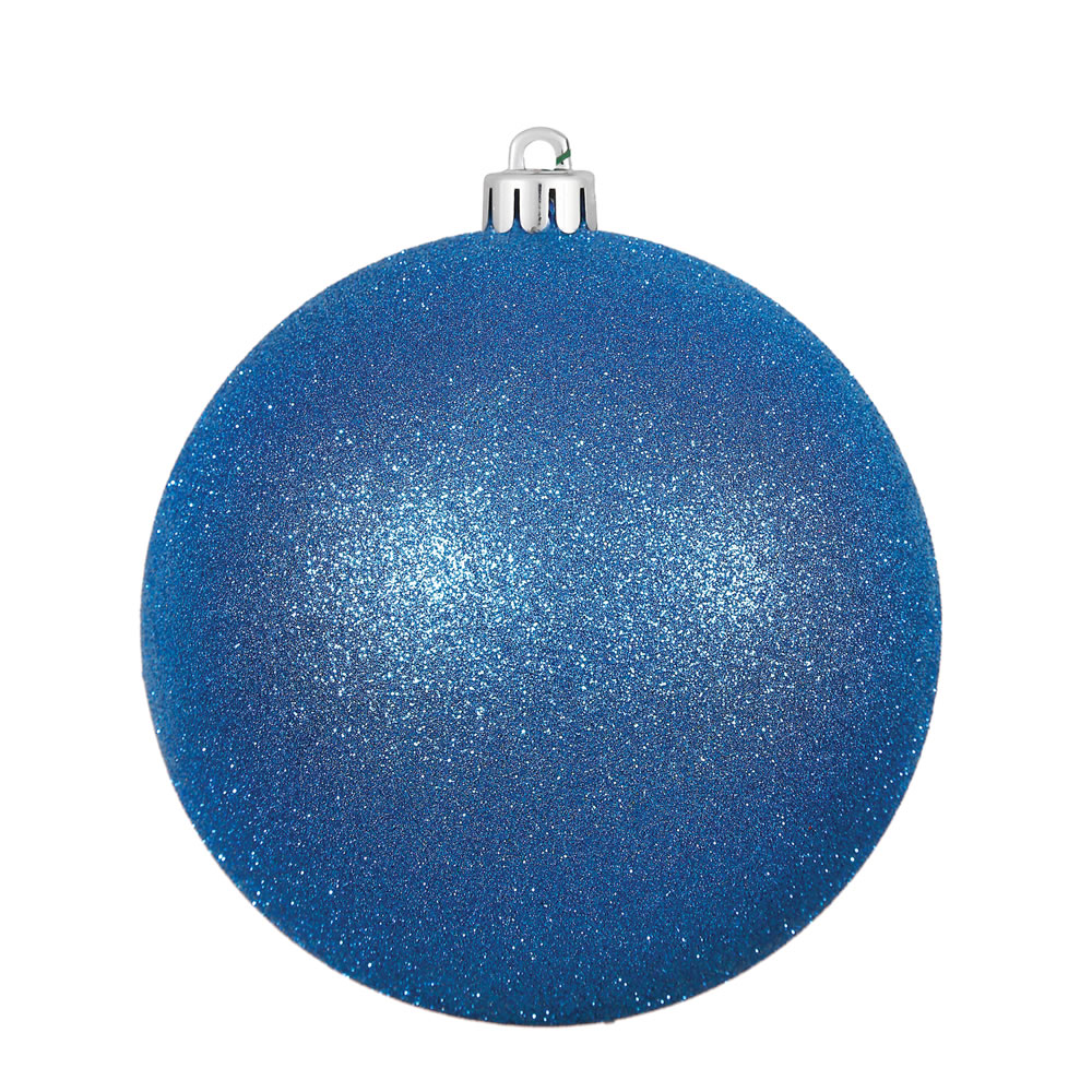 Blue Glitter Drilled Cap Ball Ornament - 10 in.