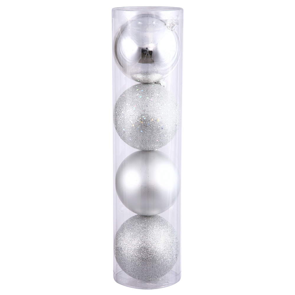 Silver 4 Finish Assorted Drilled Ball Ornament, 10 in. - 4 per Bag