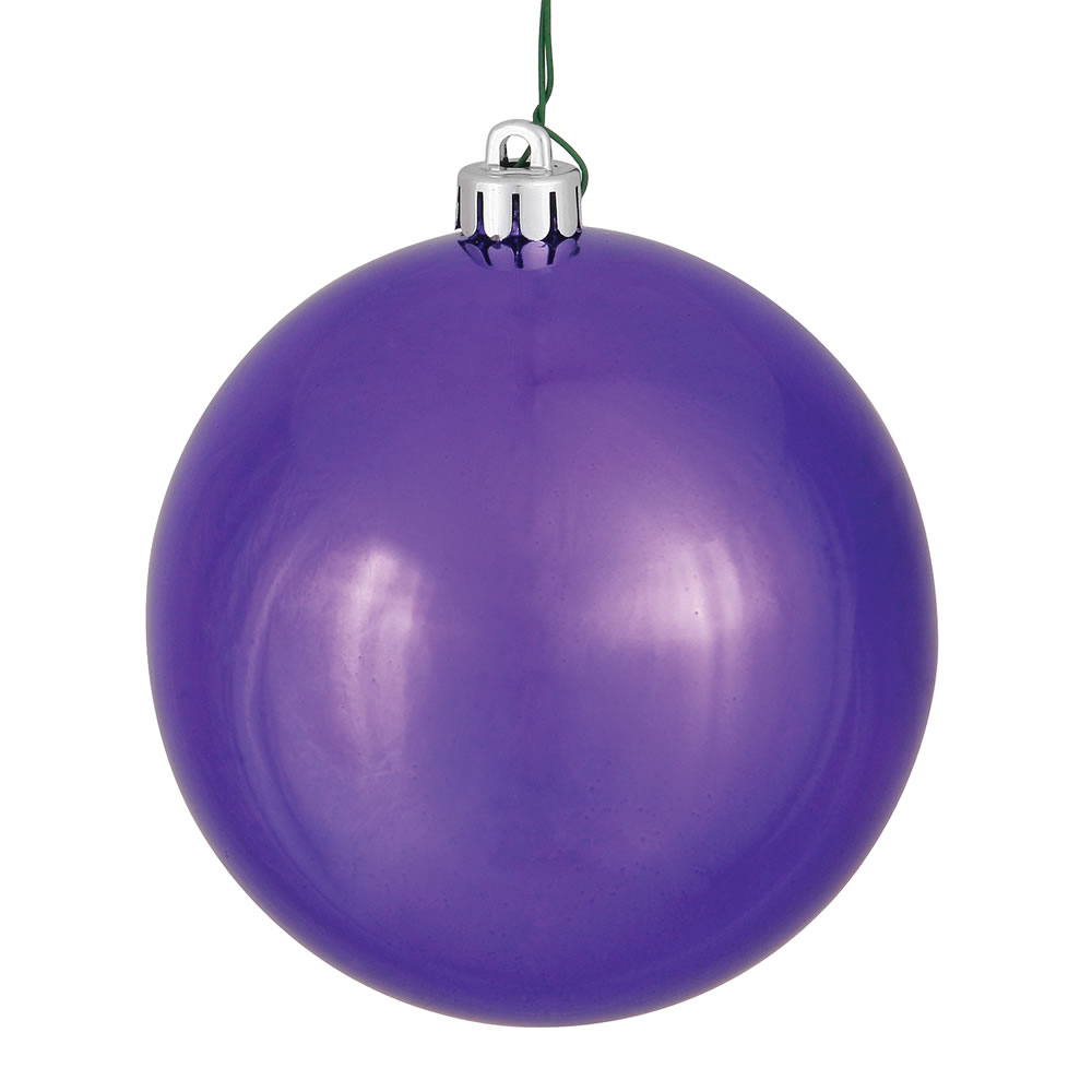 Plum Shiny UV Drilled Cap Ball Ornament, 12 in.