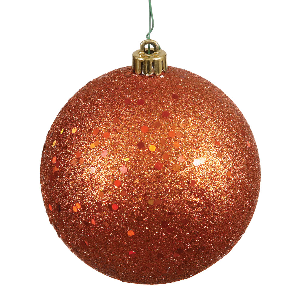 Burn Orange Sequin Drilled Cap Ball Ornament, 12 in.
