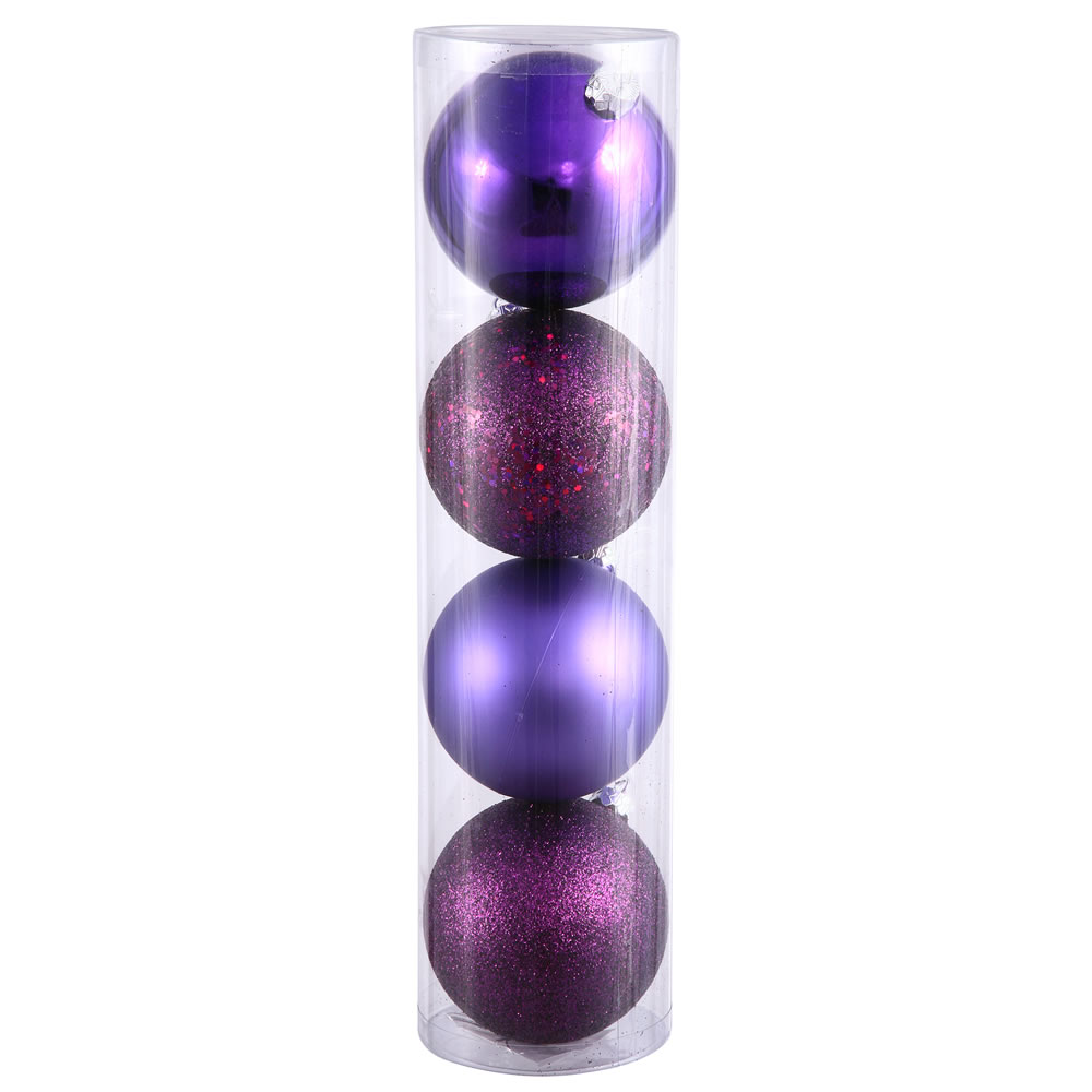 Plum 4 Finish Assorted Drilled Ball Ornament, 12 in. - 4 per Bag