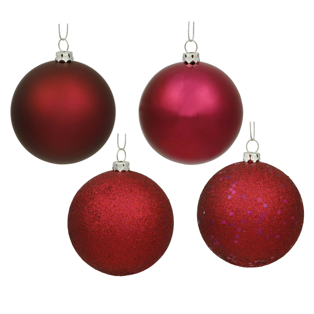 Wine 4 Finish Assorted Ball Ornament, 3 in. - 32 per Box