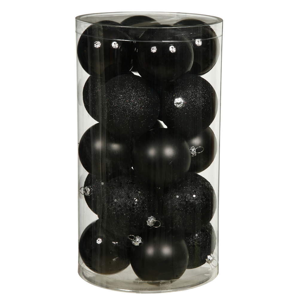 Jet Black 4 Finish Assorted Ball Ornament, 1.6 in. - 96 per Box