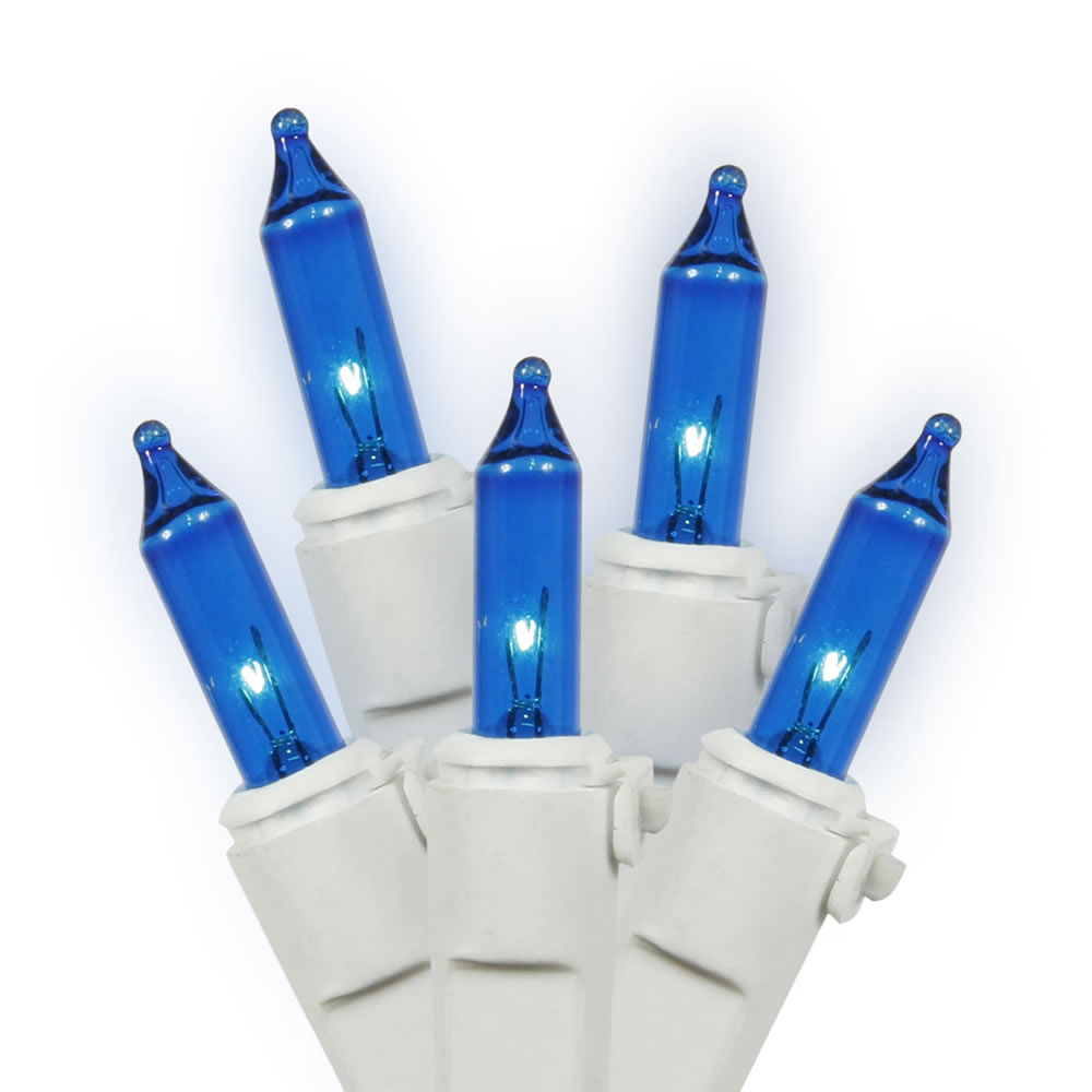 W4W1002 White Wire End Connecting Lock 4 in. Spacing 33 ft. Long Light Set with Blue Lights