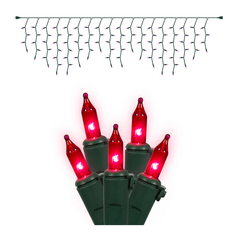 Green Wire End Connecting 9 ft. Long Bag Icicle Light Set with Pink Lights