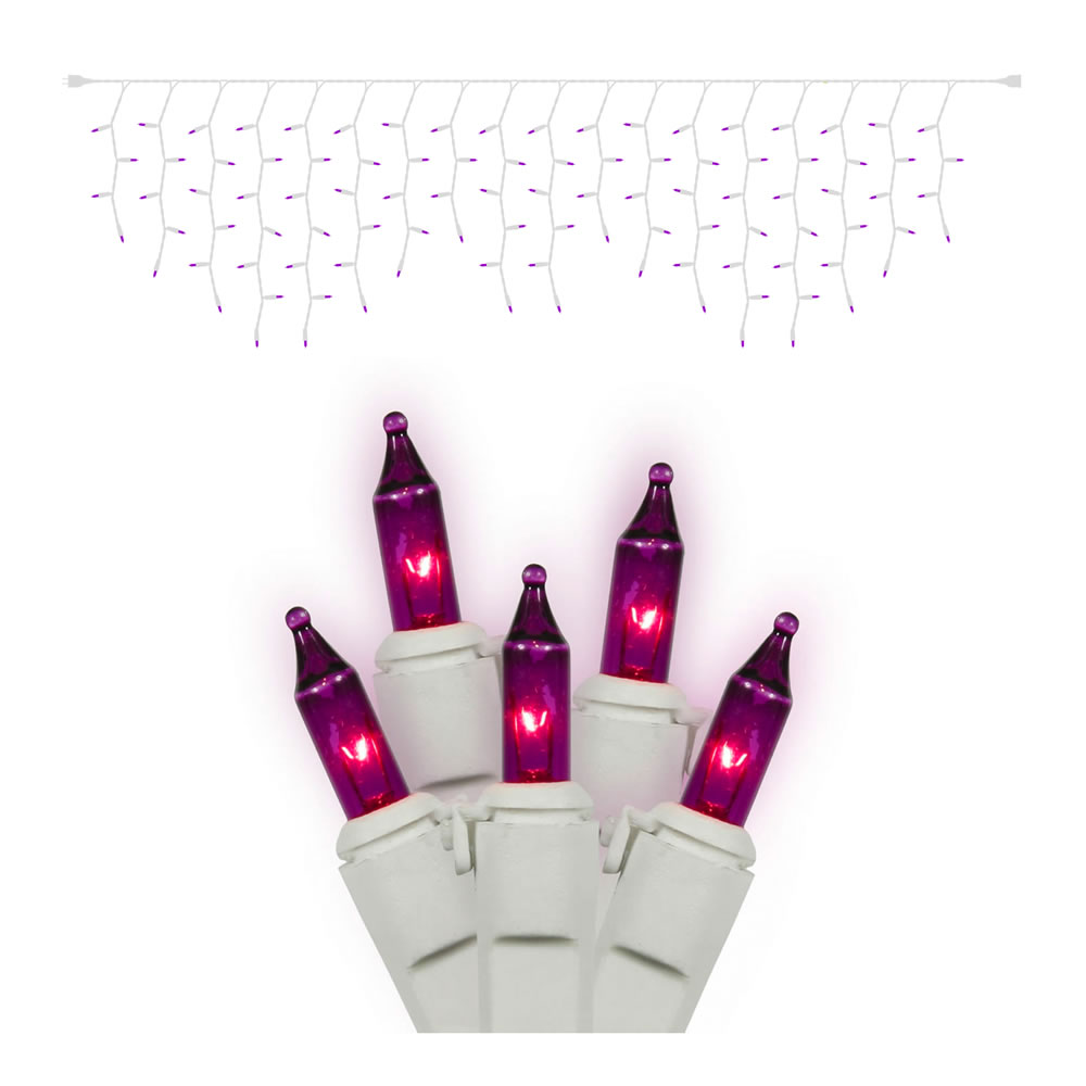 White Wire End Connecting 9 ft. Long Icicle Light Set with Purple Lights