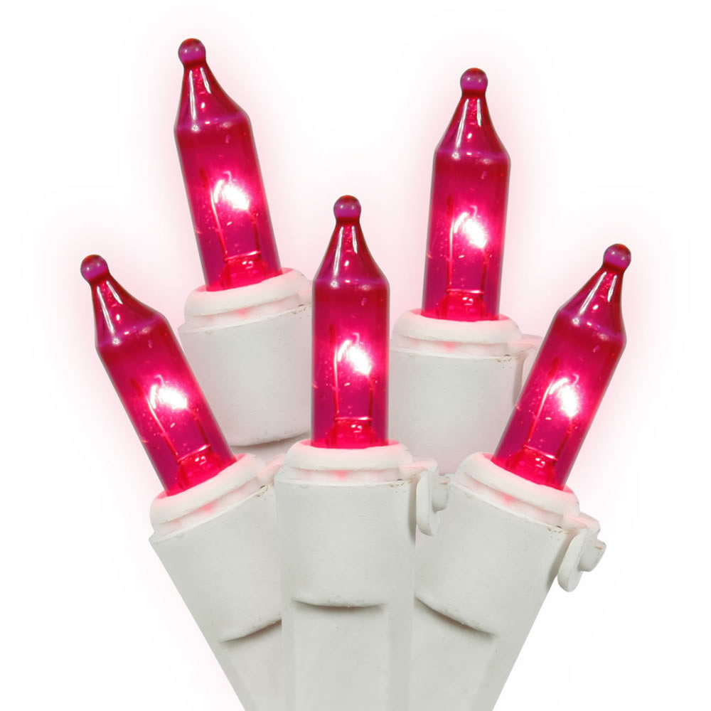 White Wire End Connecting Lock 4 in. Spacing 16 ft. Long Light Set with Pink Lights