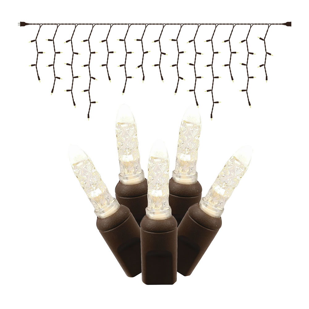 Brown Wire M5 End Connecting 9 ft. Long Icicle Light Set with Warm White LED Lights
