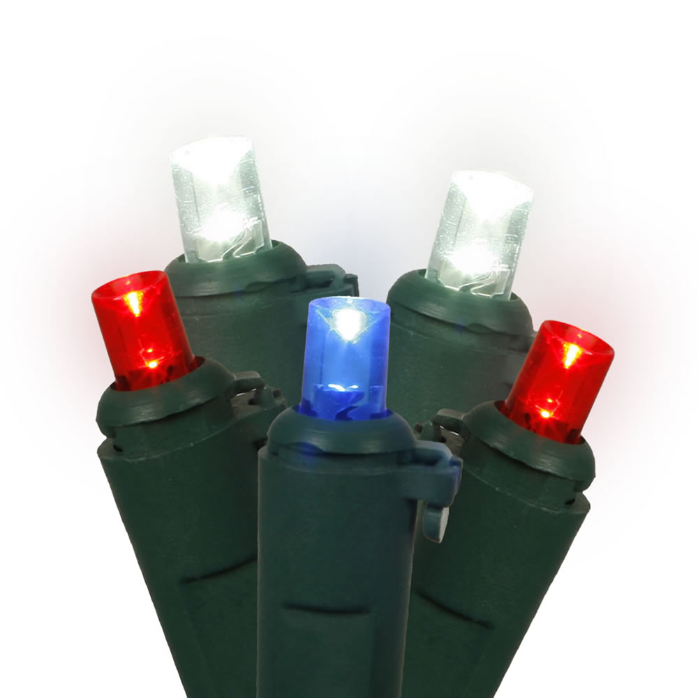 LED Green Wire End Connecting 6 in. Spacing 25 ft. Long Light Set with Red, White & Blue Lights
