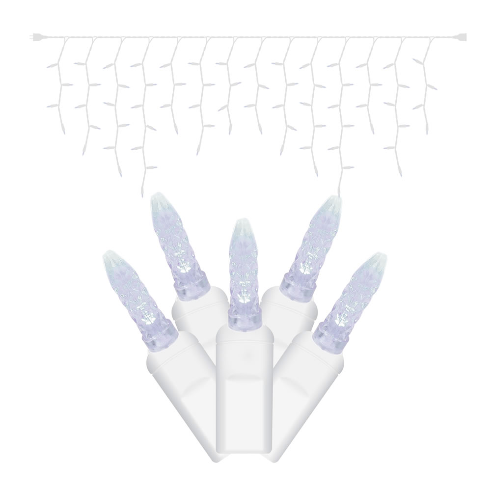 White Wire M5 Twinkle 9 ft. Long Icicle Light Set with Cool White LED Lights