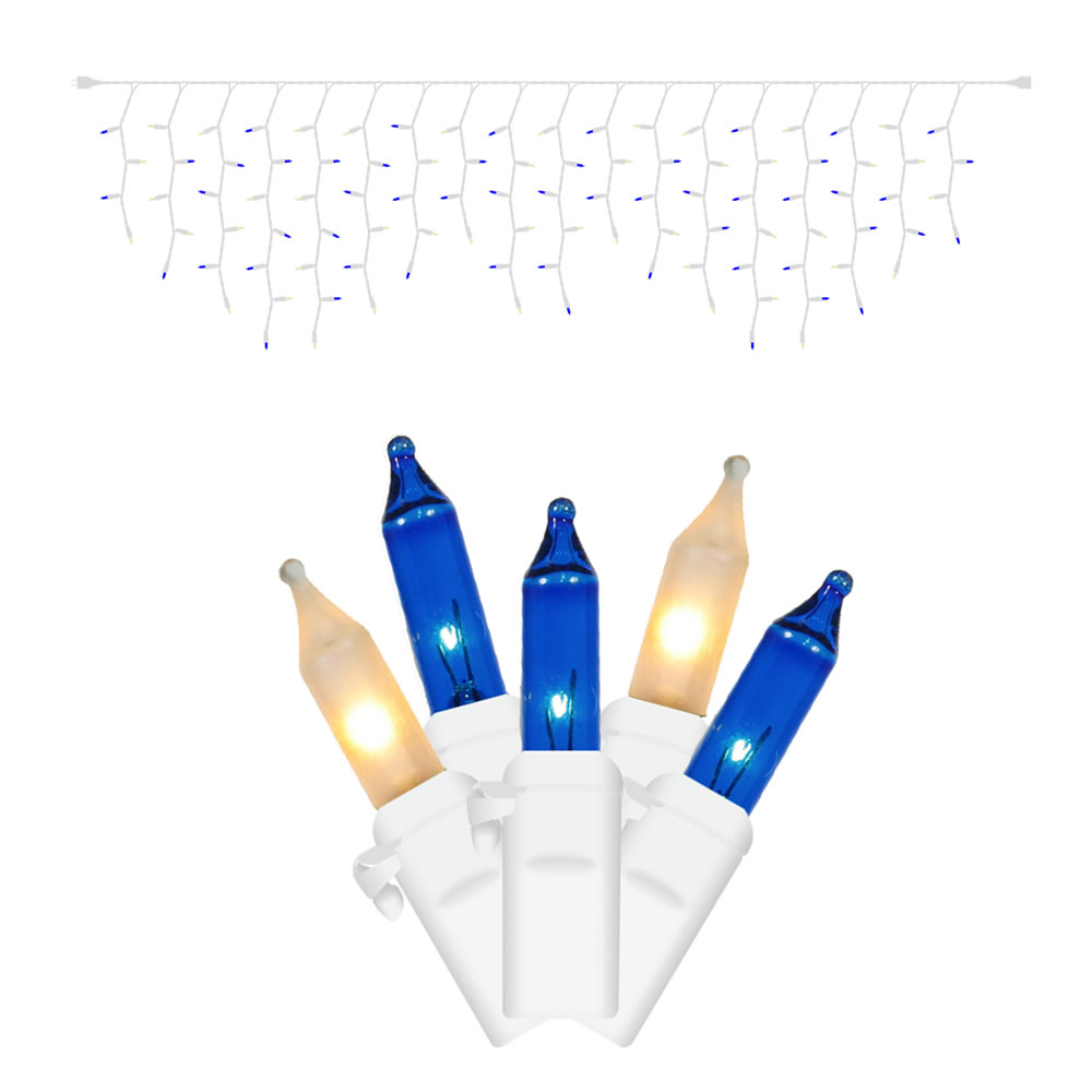 White Wire 9 ft. Long Box Icicle Light Set with Frosted White, Blue Lights