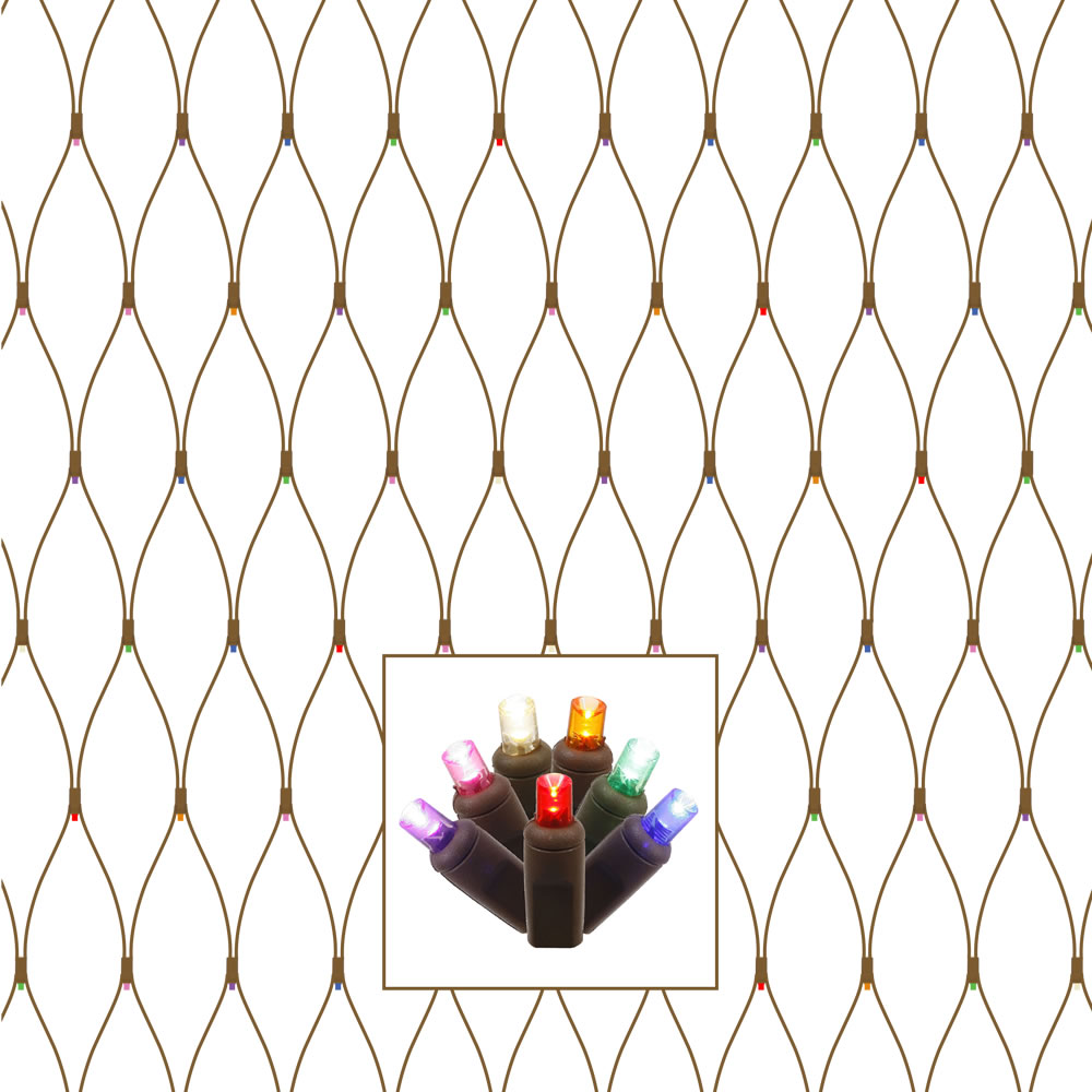 Brown Wire Wide Angle Net Light Set with Multi-Colored LED Lights - 2 x 8 ft.