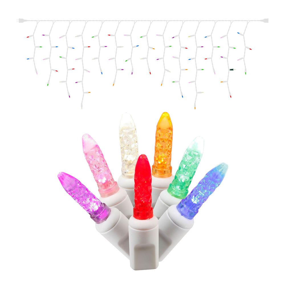 White Wire M5 Twinkle 9 ft. Long Icicle Light Set with Multi-Colored LED Lights