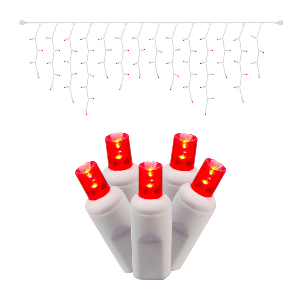 LED White Wire Icicle End Connecting 9 ft. Long Light Set with Red Lights