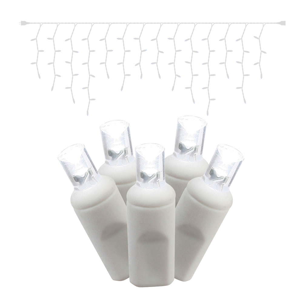 LED White Wire Icicle End Connecting 9 ft. Long Light Set with Pure White Lights