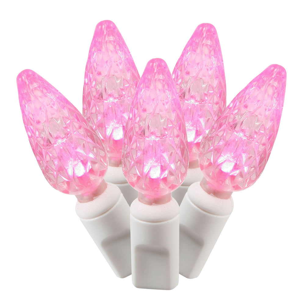 LED White Wire End Connecting 25 ft. Long Light Set with Pink Lights