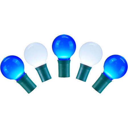 LED G30 Ceramic White Wire 8 in. Spacing 16 ft. Long Light Set with Red - White & Blue Lights