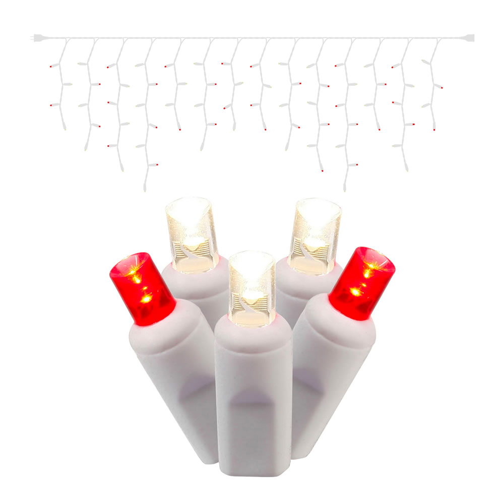 LED White Wire Icicle End Connecting 9 ft. Long Light Set with Red - White Lights