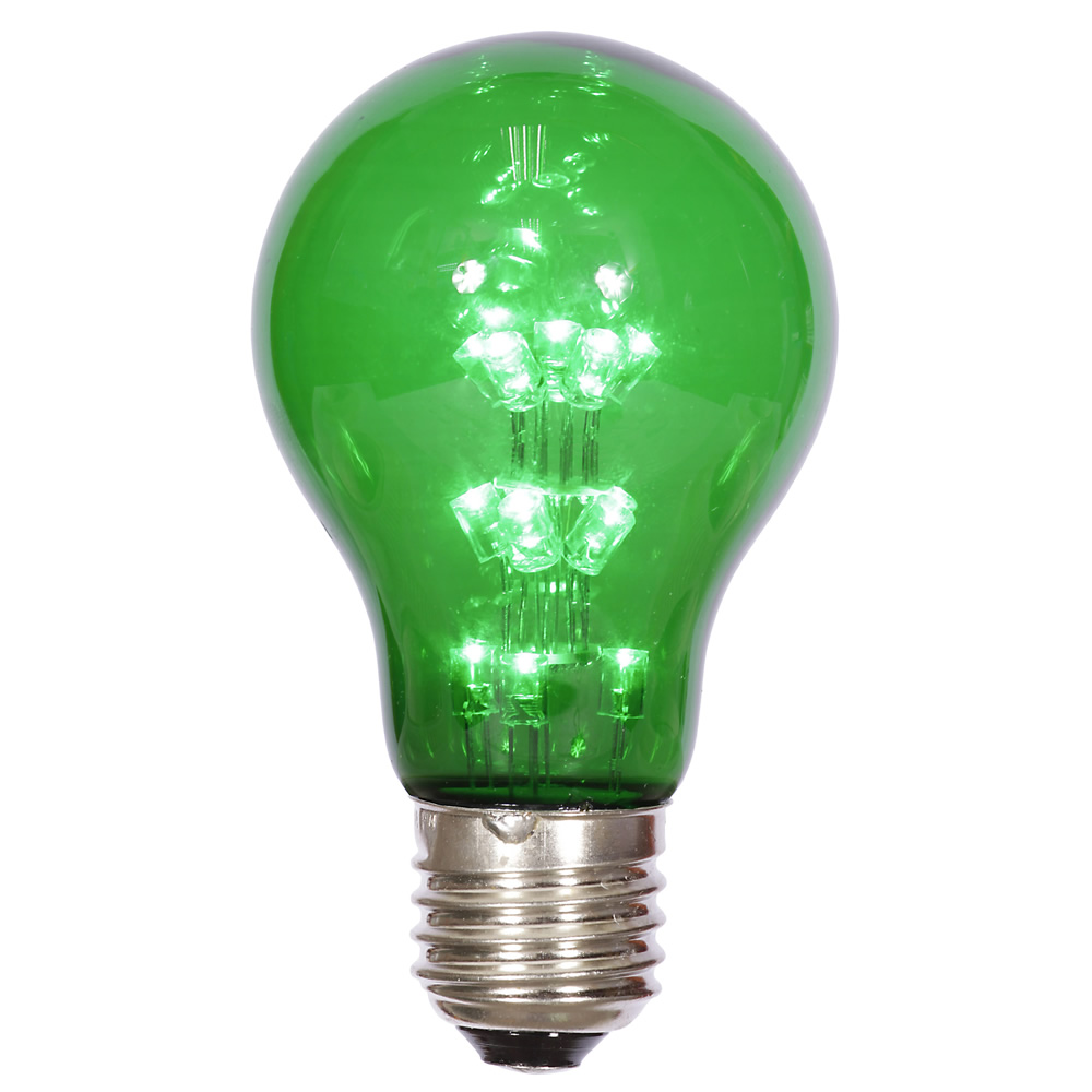 XA19T14 A19 Transparent E26 Nickel Base LED Replacement Bulbs with Green Lights -Case of  25