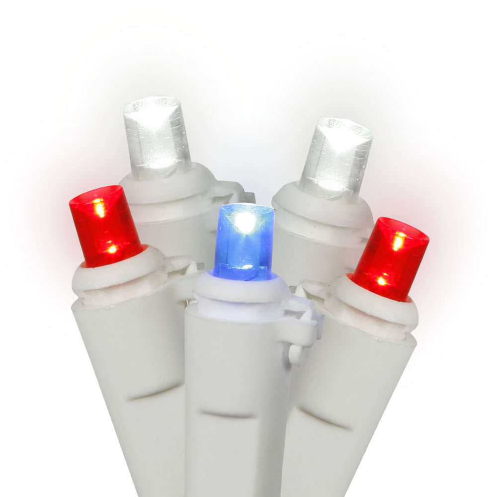 LED White Wire End Connecting 6 in. Spacing 25 ft. Long Light Set with Red, White & Blue Lights