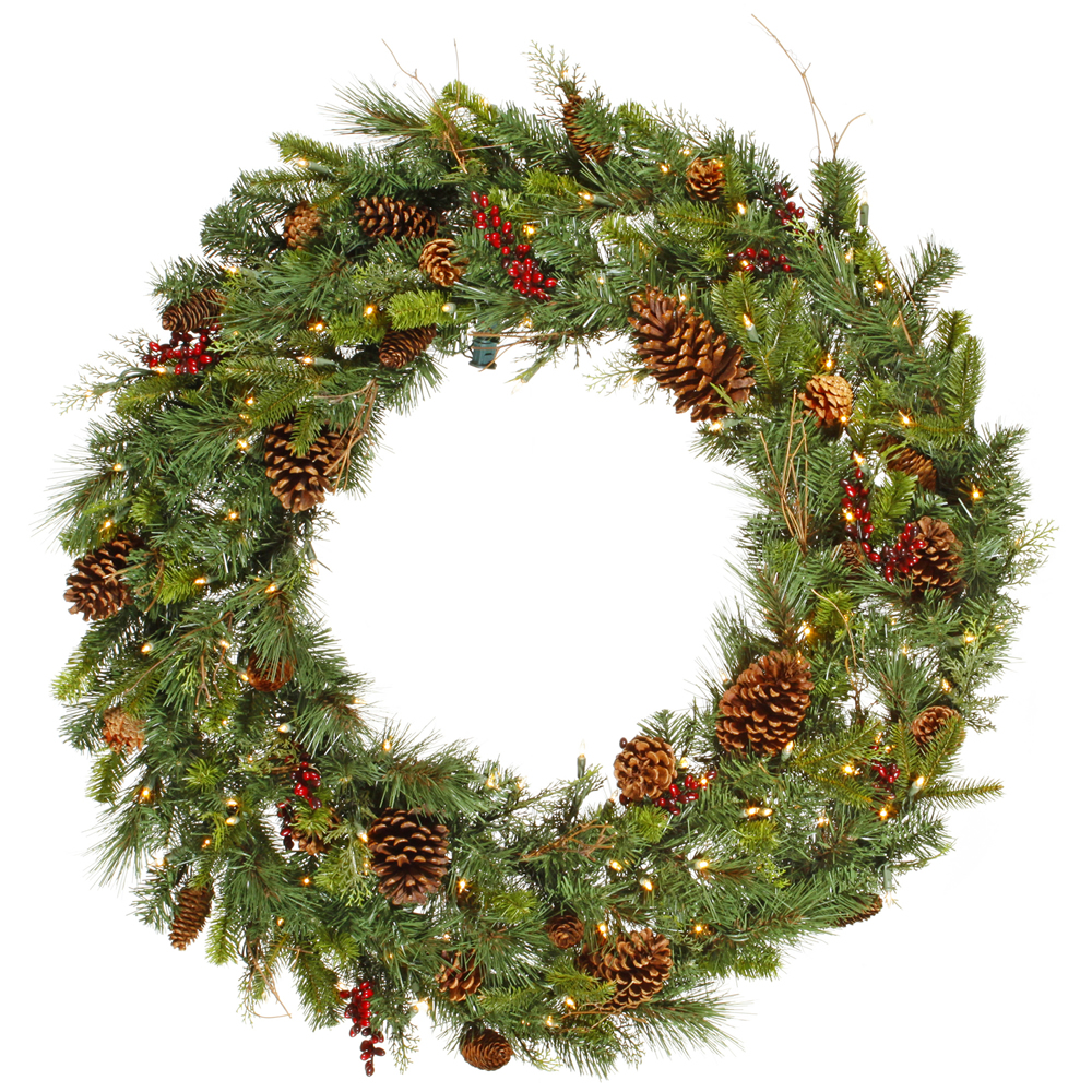 36 in. Cibola Mixed Berry Green Wreath with 100 Warm White LED Light