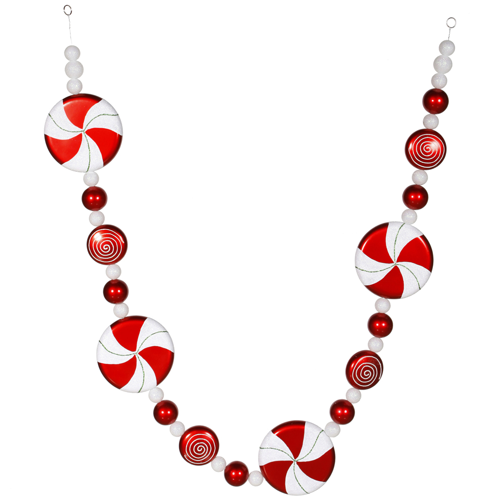 M110828 6 ft. Peppermint Candy Garland with Red & White Mini LED Light