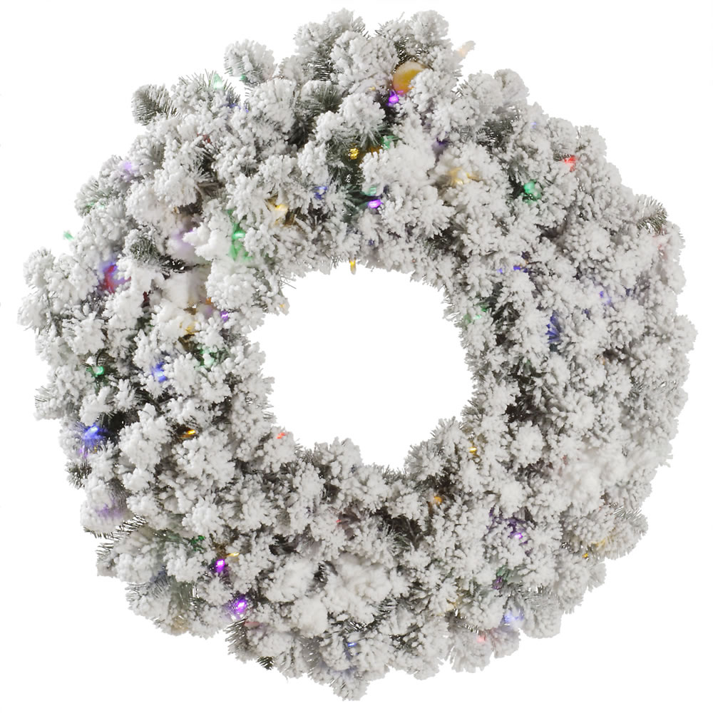 30 in. Flocked Kodiak Wreath with 100 Multicolor Plis 10G40 LED Light