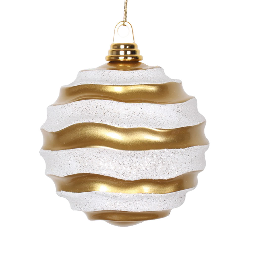 6 in. Gold-Silver Candy Glitter Wave Ornament Ball