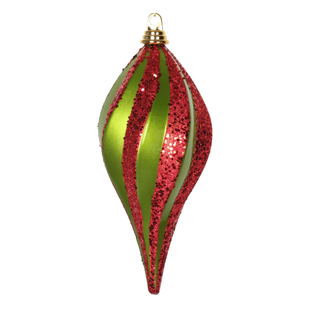 12 in. Lime & Red Candy Glitter Swirl Drop Ornament