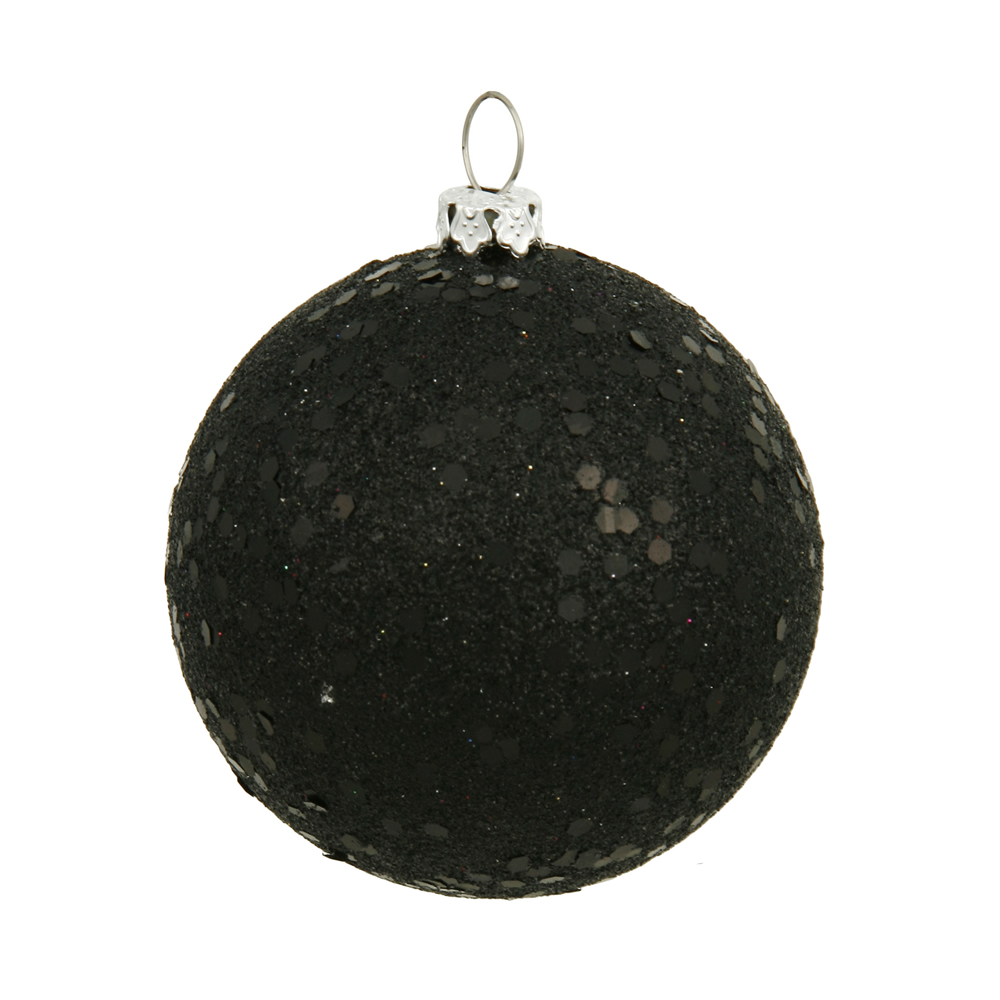4 in. Black Sequin Christmas Ornament Ball - 6 per Bag