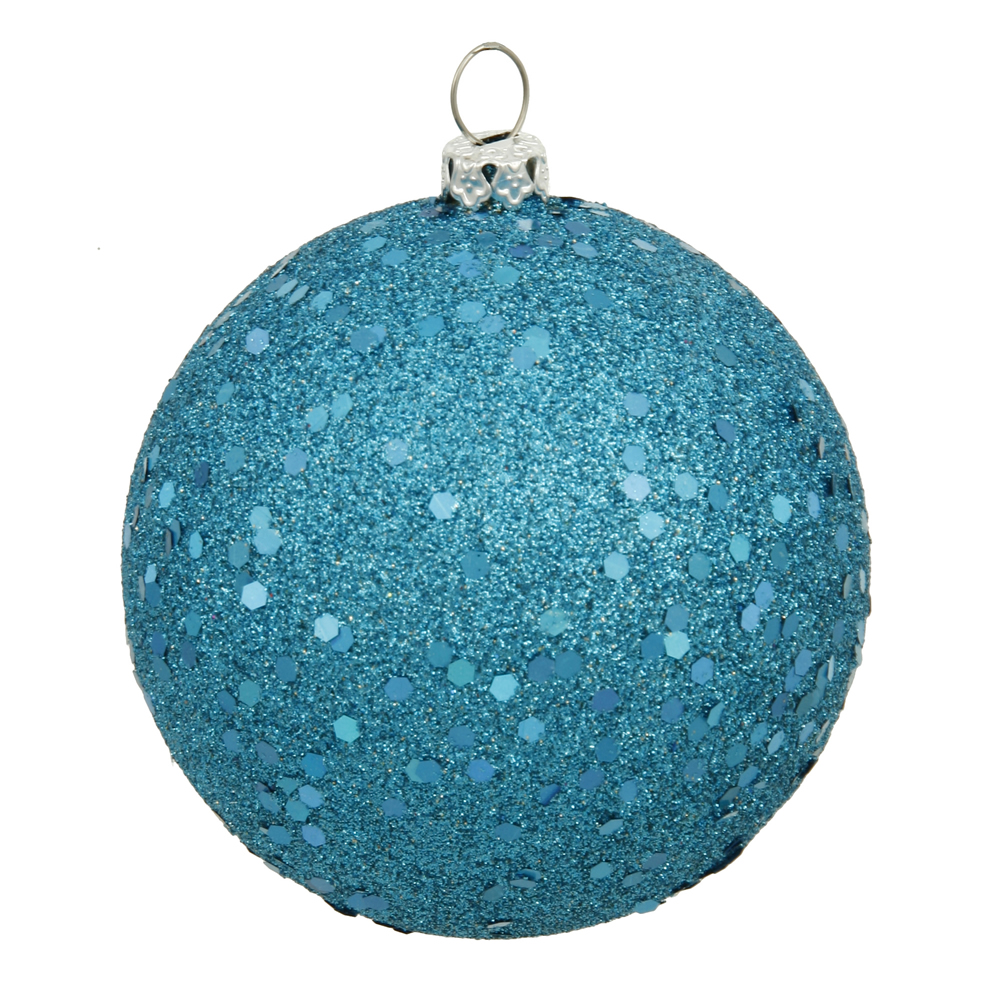 6 in. Turquoise Sequin Drilled Christmas Ornament Ball - 4 per Bag