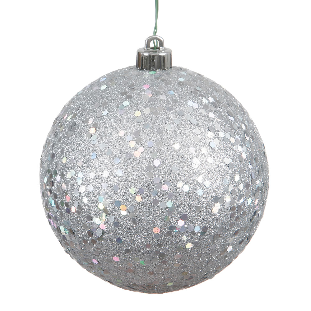 N592007DQ 8 in. Silver Sequin Drilled Cap Christmas Ornament Ball