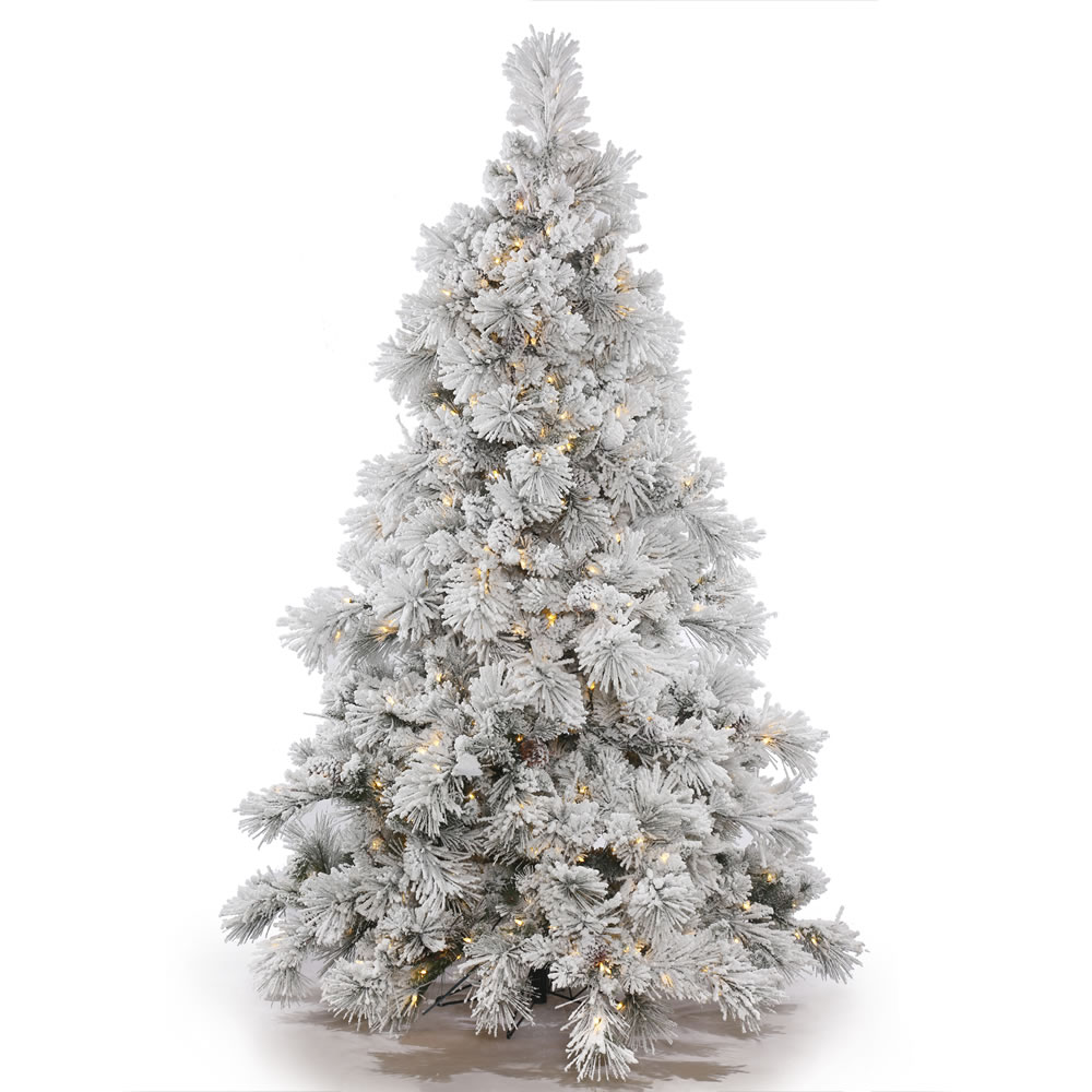 Picture of Vickerman A155281LED 9 ft. x 73 in. Flocked White on Green Alberta Christmas Tree with Cone LED 950 Warm White LED Light