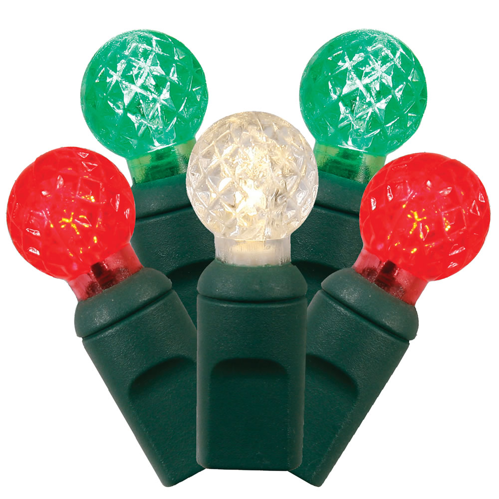 50Lt LED Bulb Red, White & Green Wire G12 End Connecting Light Set - 6 in. Spacing 25 ft. LED Bulb