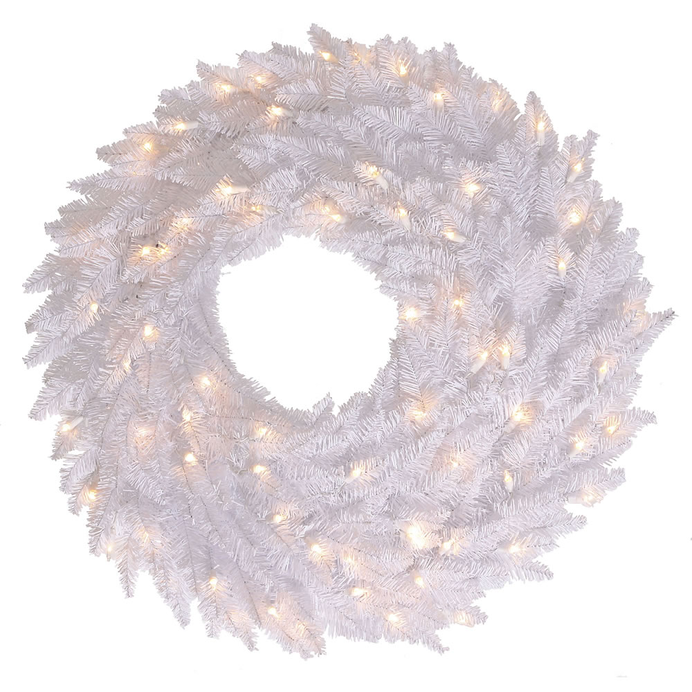 48 in. White Fir Wreath with 150 Warm White & 480T Dual LED Light