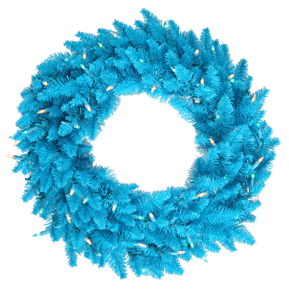 24 in. Sky Blue Fir Wreath with 210 Tips Light