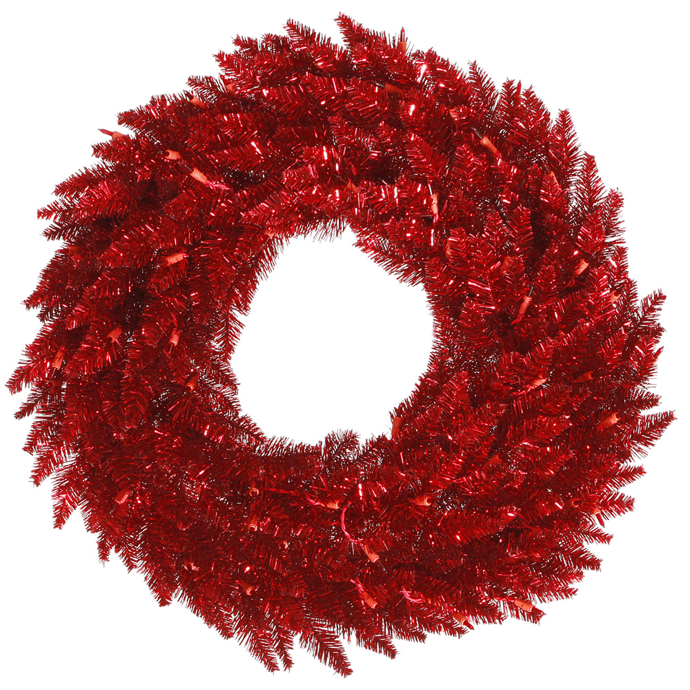 36 in. Tinsel Red Fir Wreath with 320 Tips Light - Red - 36 in.