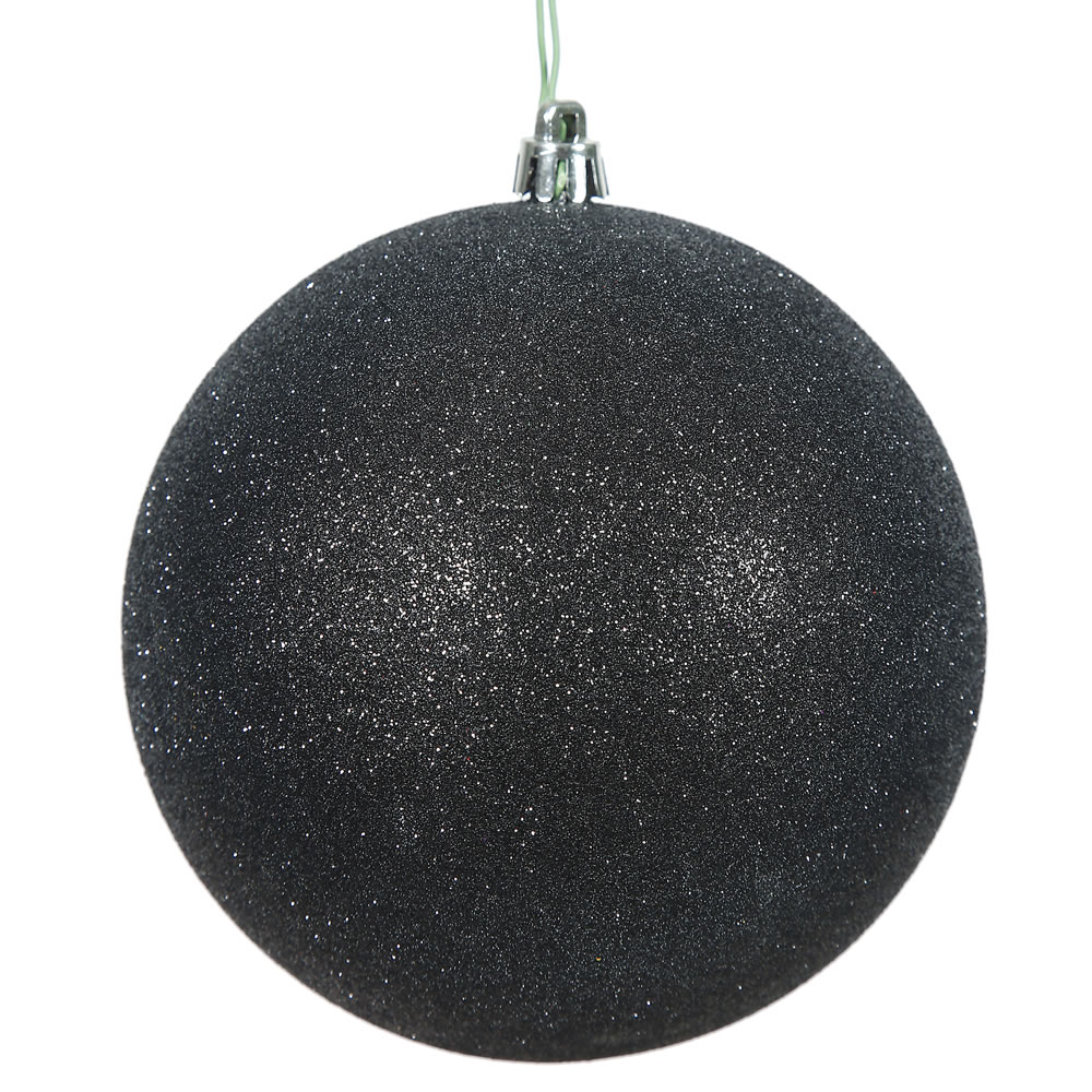 12 in. Black Glitter Drilled Cap Christmas Ornament Ball - Black - 12in. H x 12in. W x 12in. L