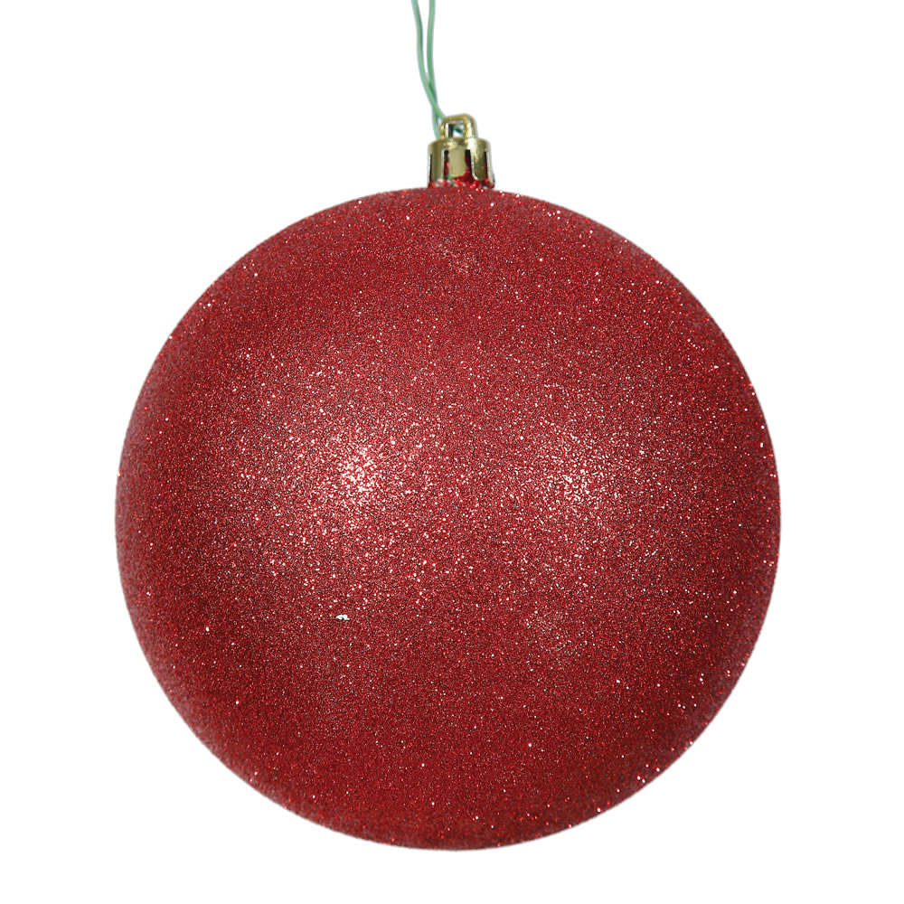15.75 in. Red Glitter Drilled Cap Christmas Ornament Ball