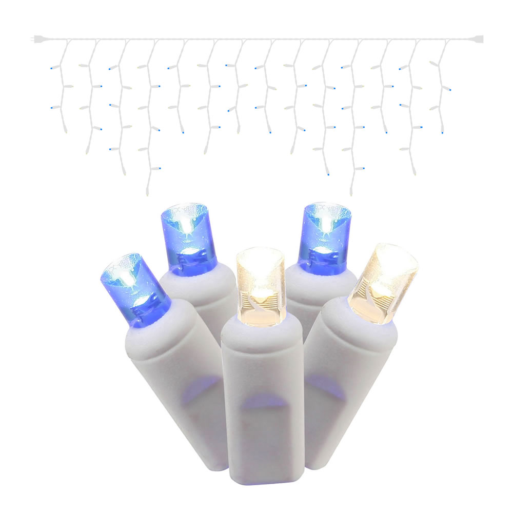 70Lt LED Bulb Blue & White & White Wire Wide Angle Icicle End Connecting 9 ft. Light