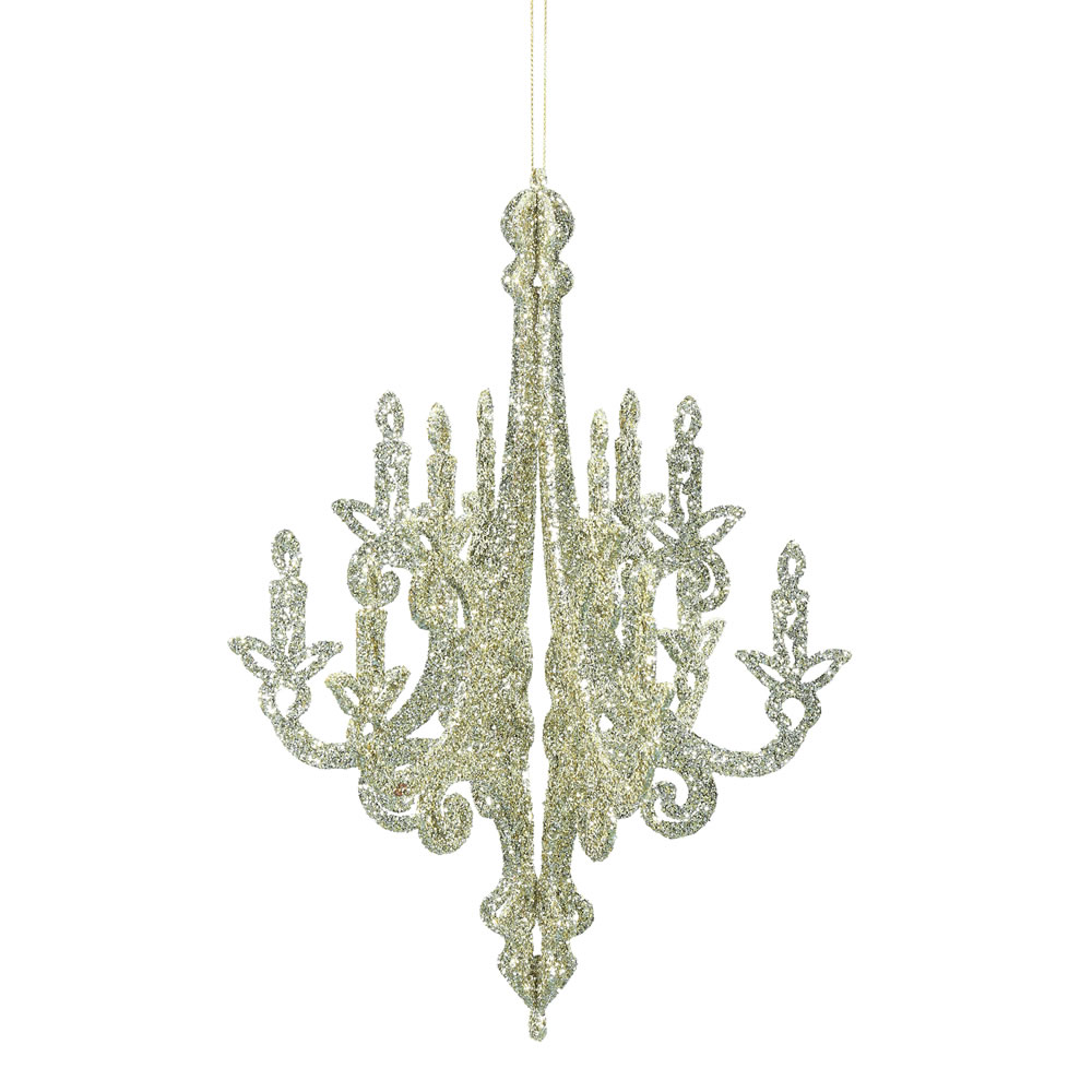 12 in. Champagne Glitter Chandelier Ornament - 3 per Bag