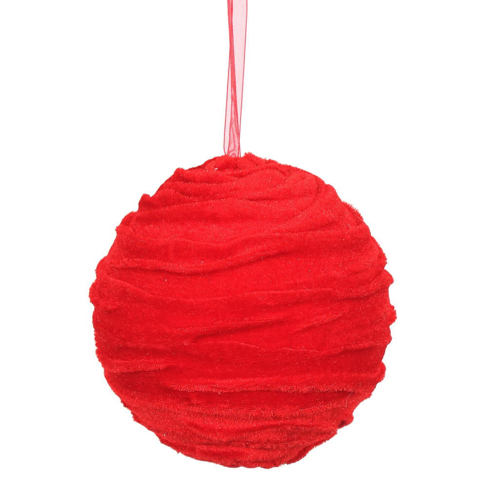 4.75 in. Red Gathered Cloth Ornament Ball - 3 per Bag