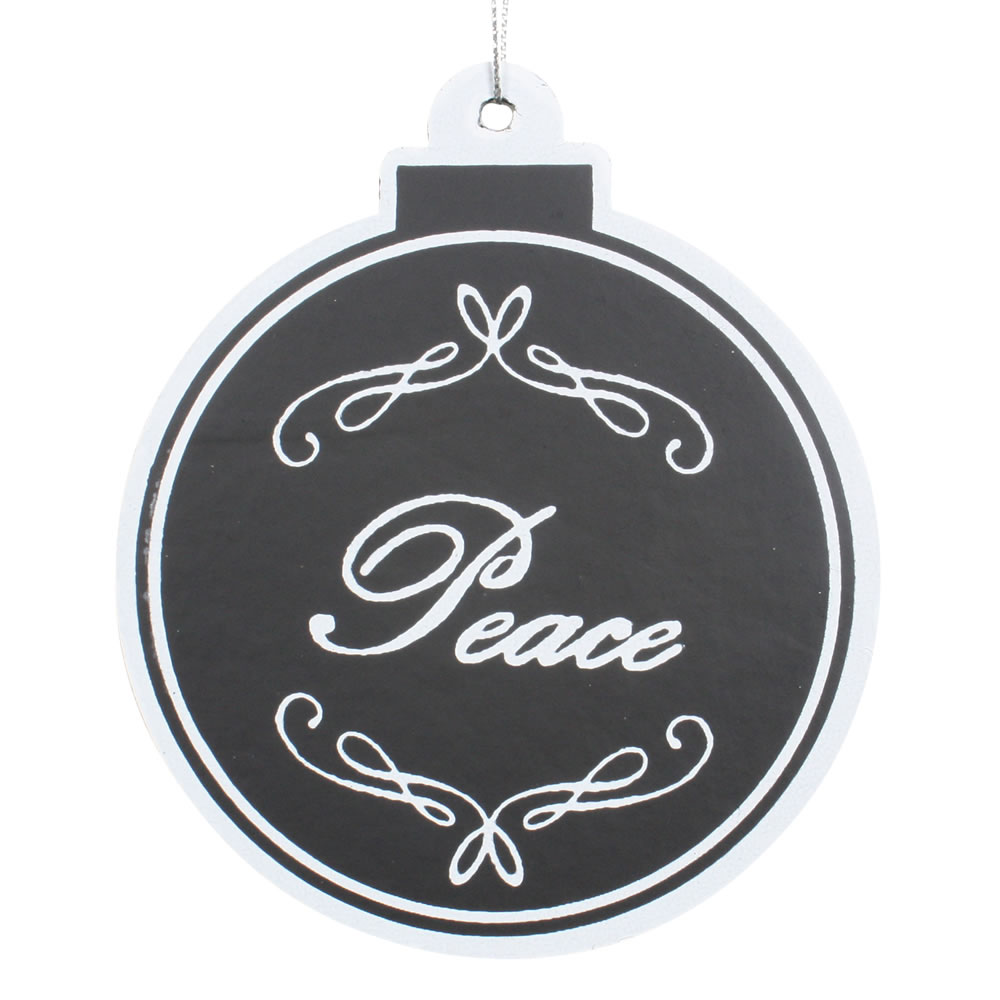 5.5 in. Black & White Flat Peace Ornament Ball - 6 per Bag
